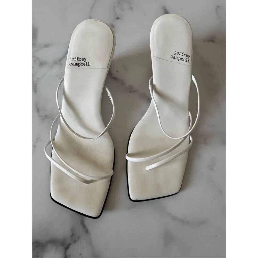Jeffrey Campbell women’s white wedge palate sandal minimalist heels open toe str - Picture 2 of 6